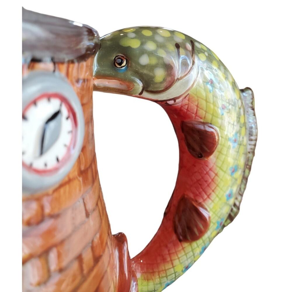 3D Fish Basket Coffee Mug Burton and Burton The Big Catch Ceramic Trout Handle - Picture 2 of 6